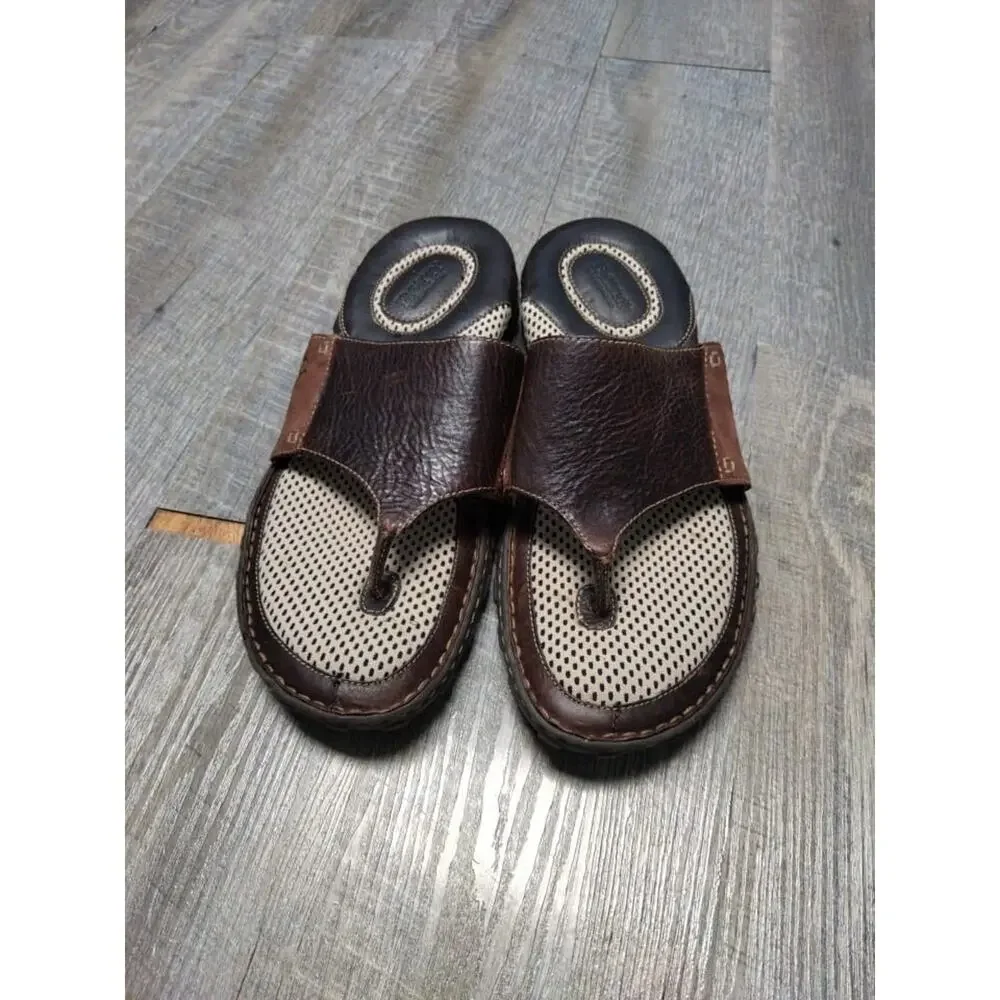 Mens Born Sandal Slip On Thongs Flip Flops Brown Leather Size 12/46 - Picture 11 of 11